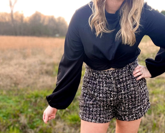 Black/ Ivory Boucle Shorts
